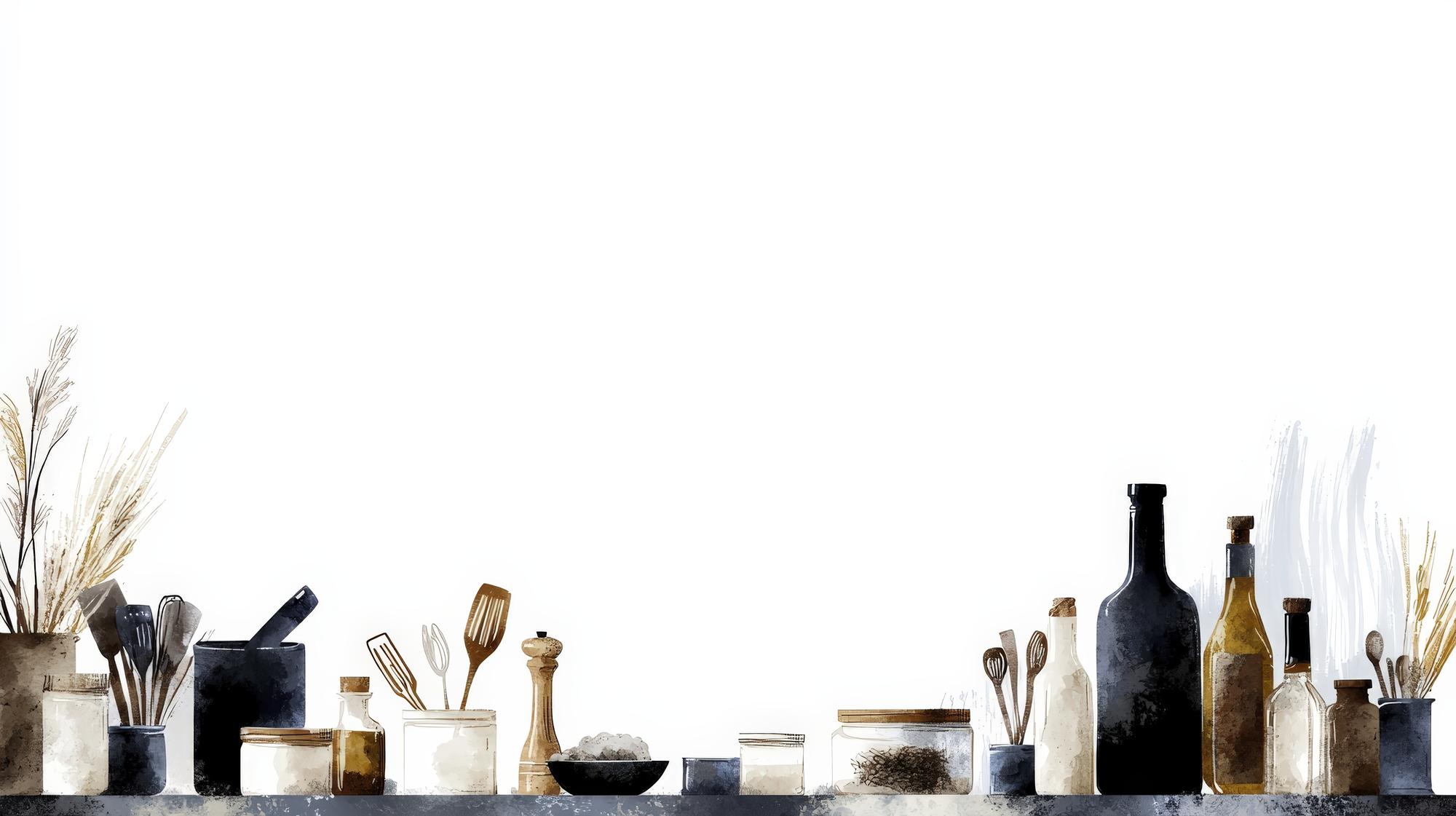 Workshop table set with ingredients and tools